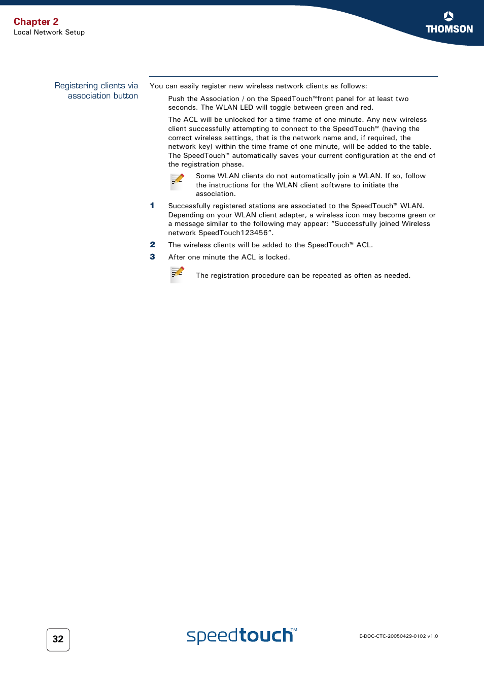 Registering clients via association button, Chapter 2 | RCA TM580 User Manual | Page 40 / 126