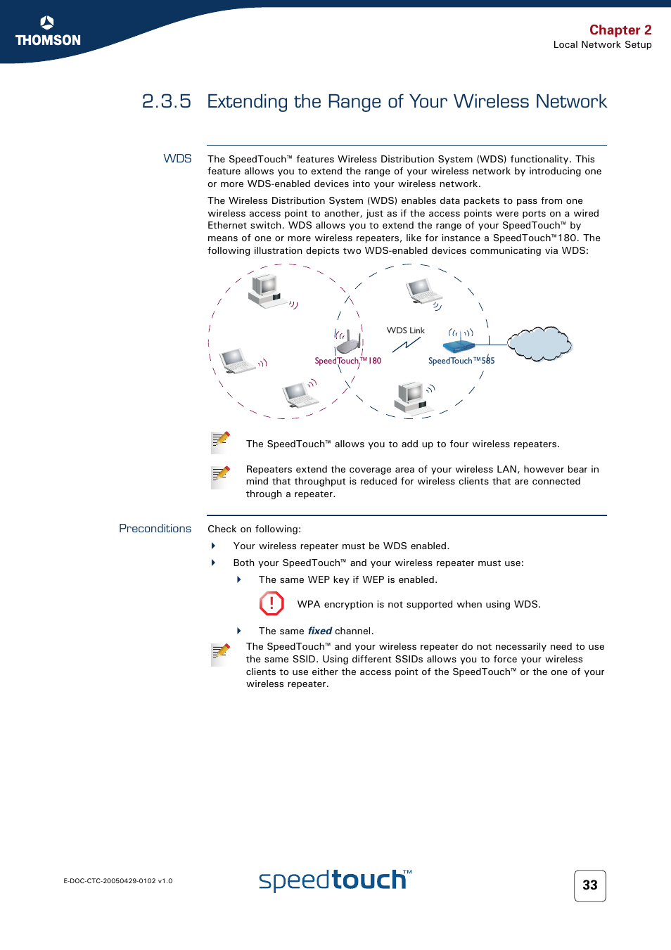 5 extending the range of your wireless network, Preconditions, Extending the range of your wireless network | Chapter 2 | RCA TM580 User Manual | Page 41 / 126