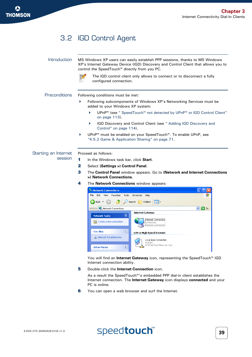 2 igd control agent, Introduction, Preconditions | Starting an internet session, Igd control agent, Chapter 3 | RCA TM580 User Manual | Page 47 / 126