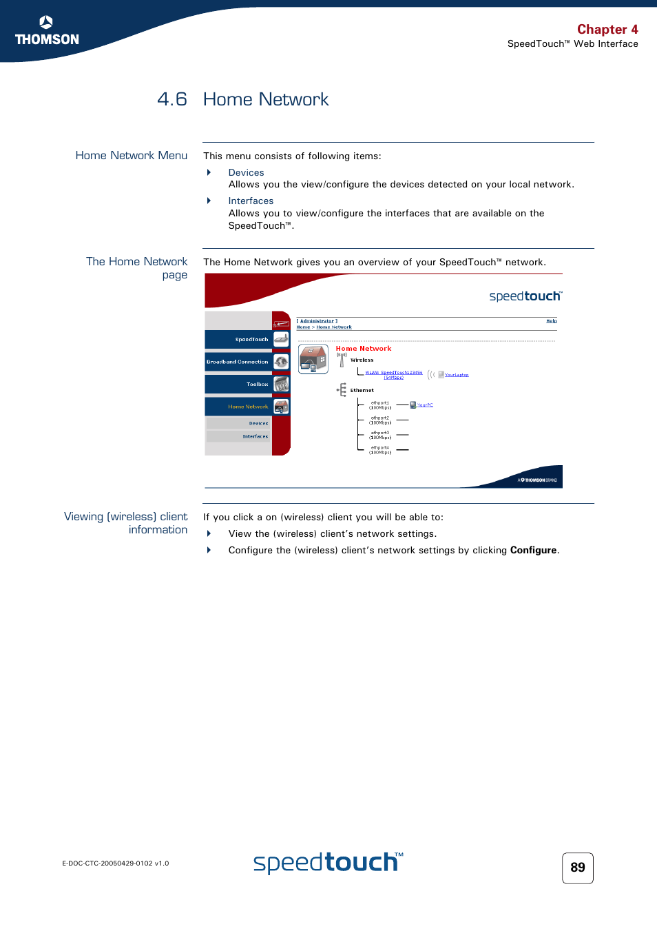 6 home network, Home network menu, Viewing (wireless) client information | Home network, Chapter 4 | RCA TM580 User Manual | Page 97 / 126