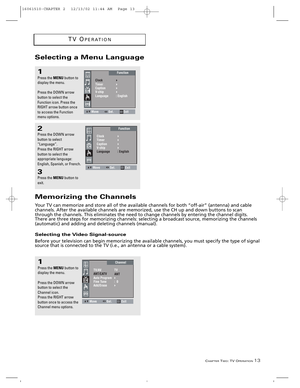 Selecting a menu language, T v o | RCA B27TF685 User Manual | Page 15 / 76