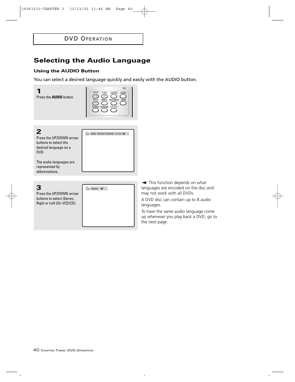 Selecting the audio language, D v d o | RCA B27TF685 User Manual | Page 42 / 76