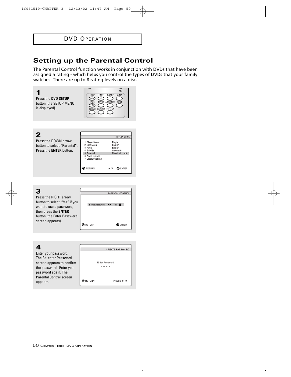 Setting up the parental control, D v d o | RCA B27TF685 User Manual | Page 52 / 76