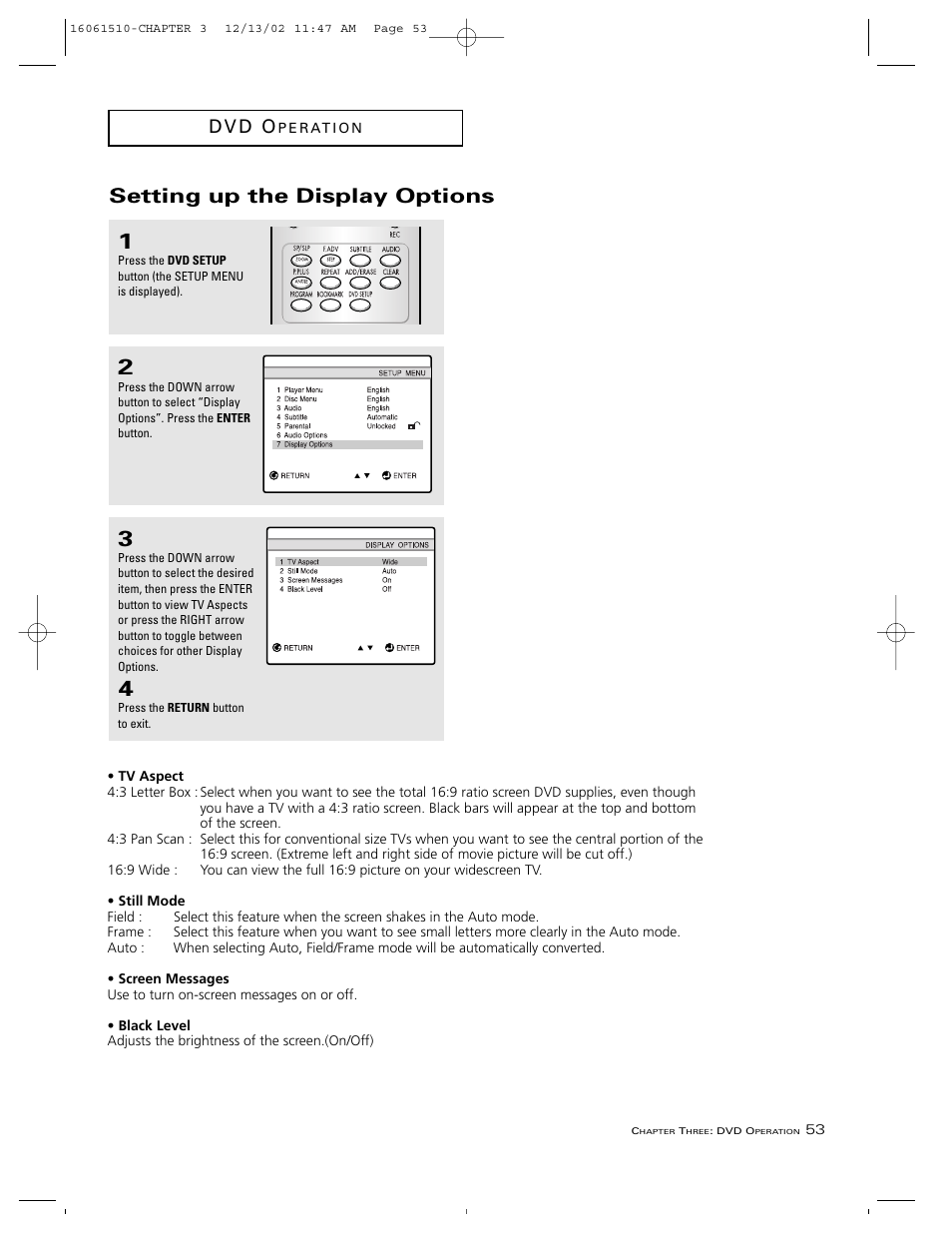 Setting up the display options, D v d o | RCA B27TF685 User Manual | Page 55 / 76