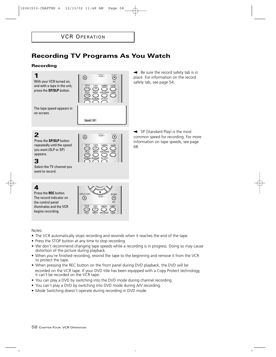 Recording tv programs as you watch, V c r o | RCA B27TF685 User Manual | Page 60 / 76