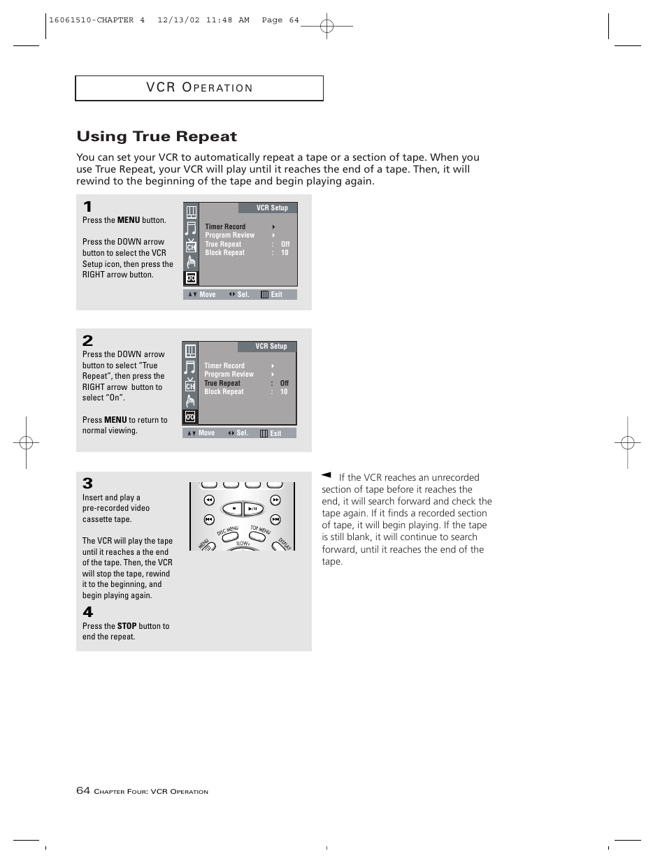 Using true repeat, V c r o | RCA B27TF685 User Manual | Page 66 / 76