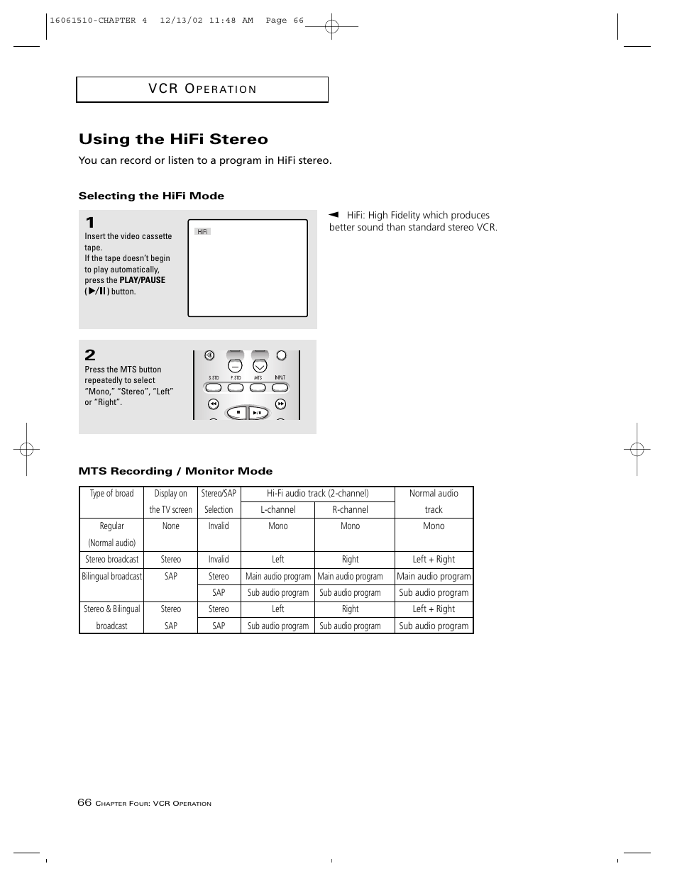 Using the hifi stereo, V c r o | RCA B27TF685 User Manual | Page 68 / 76