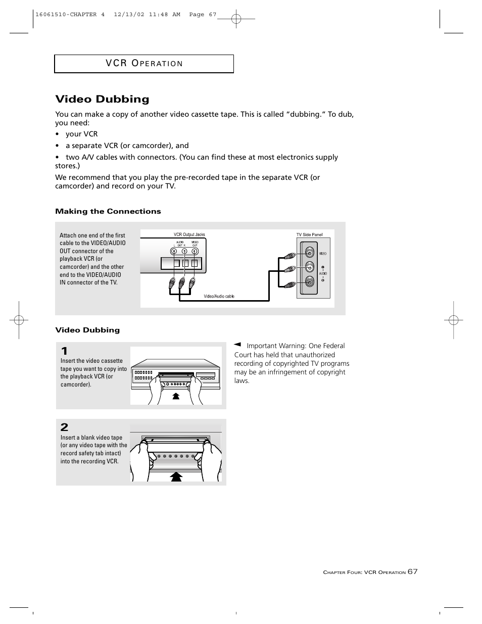 Video dubbing, V c r o | RCA B27TF685 User Manual | Page 69 / 76