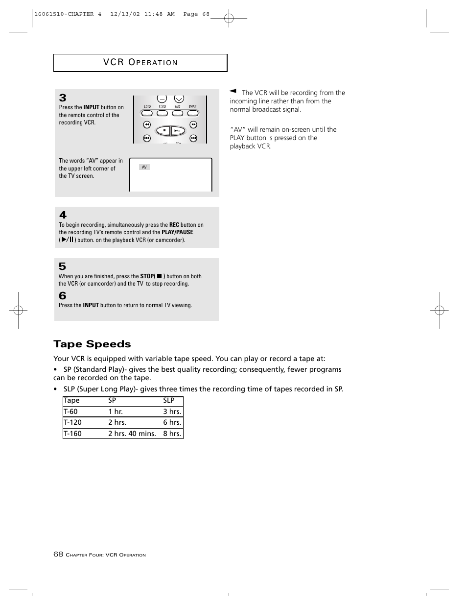 Tape speeds, V c r o | RCA B27TF685 User Manual | Page 70 / 76