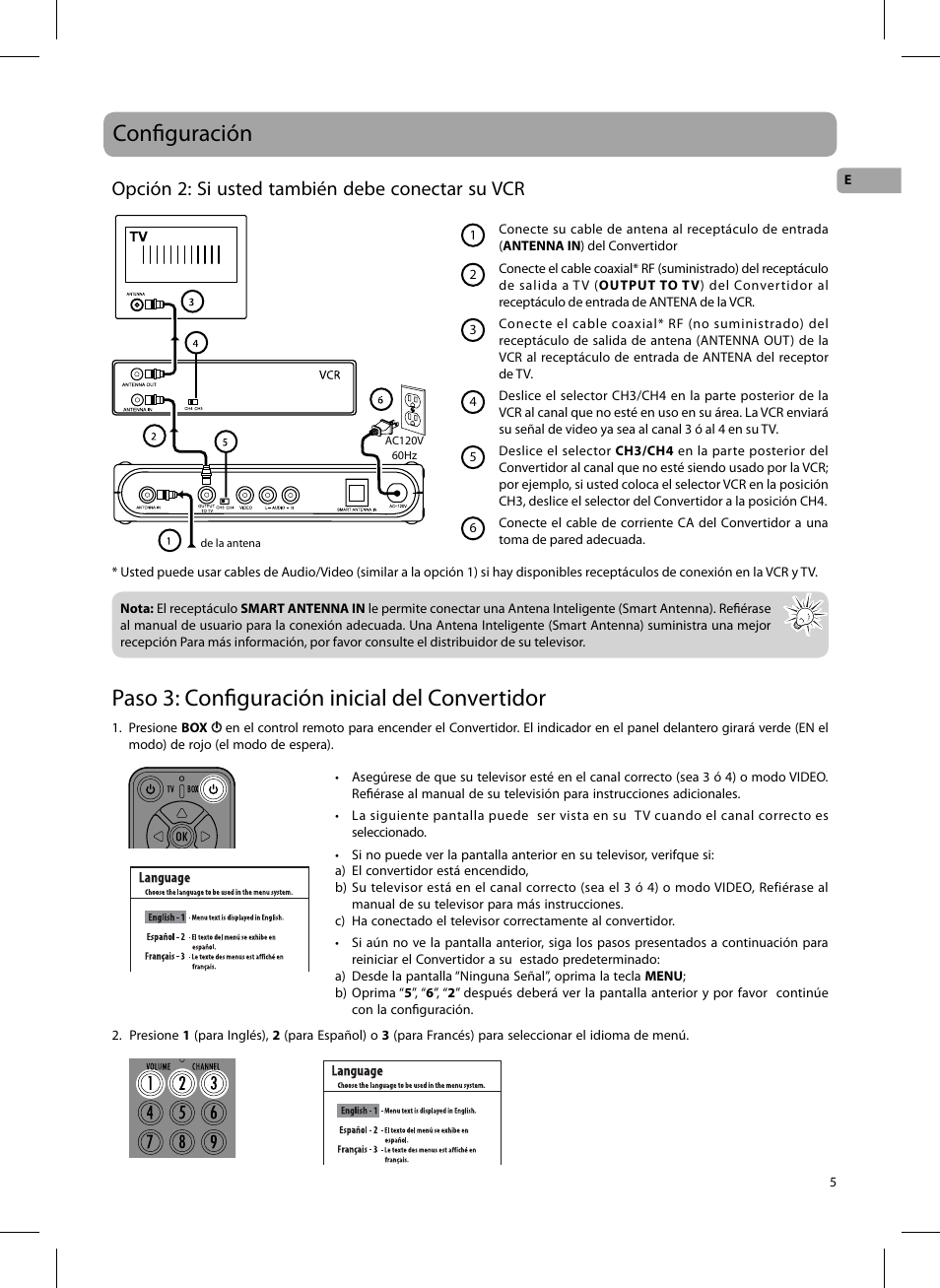 Confi guración, Paso 3: confi guración inicial del convertidor, Opción 2: si usted también debe conectar su vcr | RCA 811-DTA891W030 User Manual | Page 19 / 32