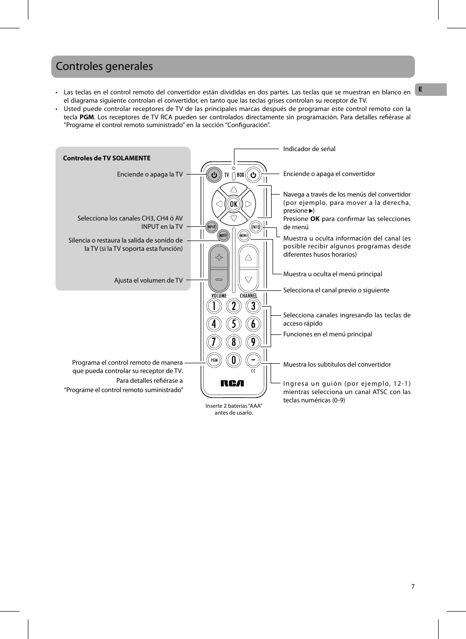 Controles generales | RCA 811-DTA891W030 User Manual | Page 21 / 32