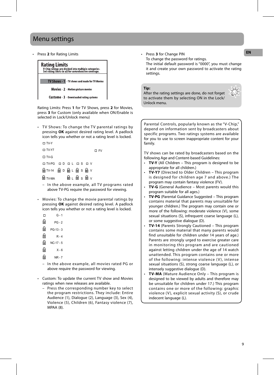 Menu settings | RCA 811-DTA891W030 User Manual | Page 9 / 32