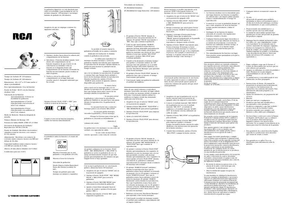 Rec mo de/ pau se era se sea rch pla y/s top, Sp m s, Rec mo de/p au se era se sea rch play /st op 00 00 | RCA 34000 User Manual | Page 2 / 2