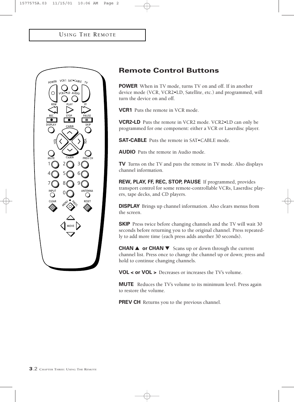 Remote control buttons | RCA MR29410 User Manual | Page 15 / 27