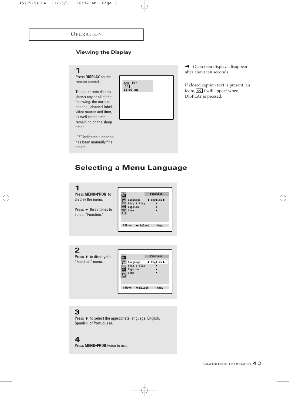 Selecting a menu language | RCA MR29410 User Manual | Page 18 / 27