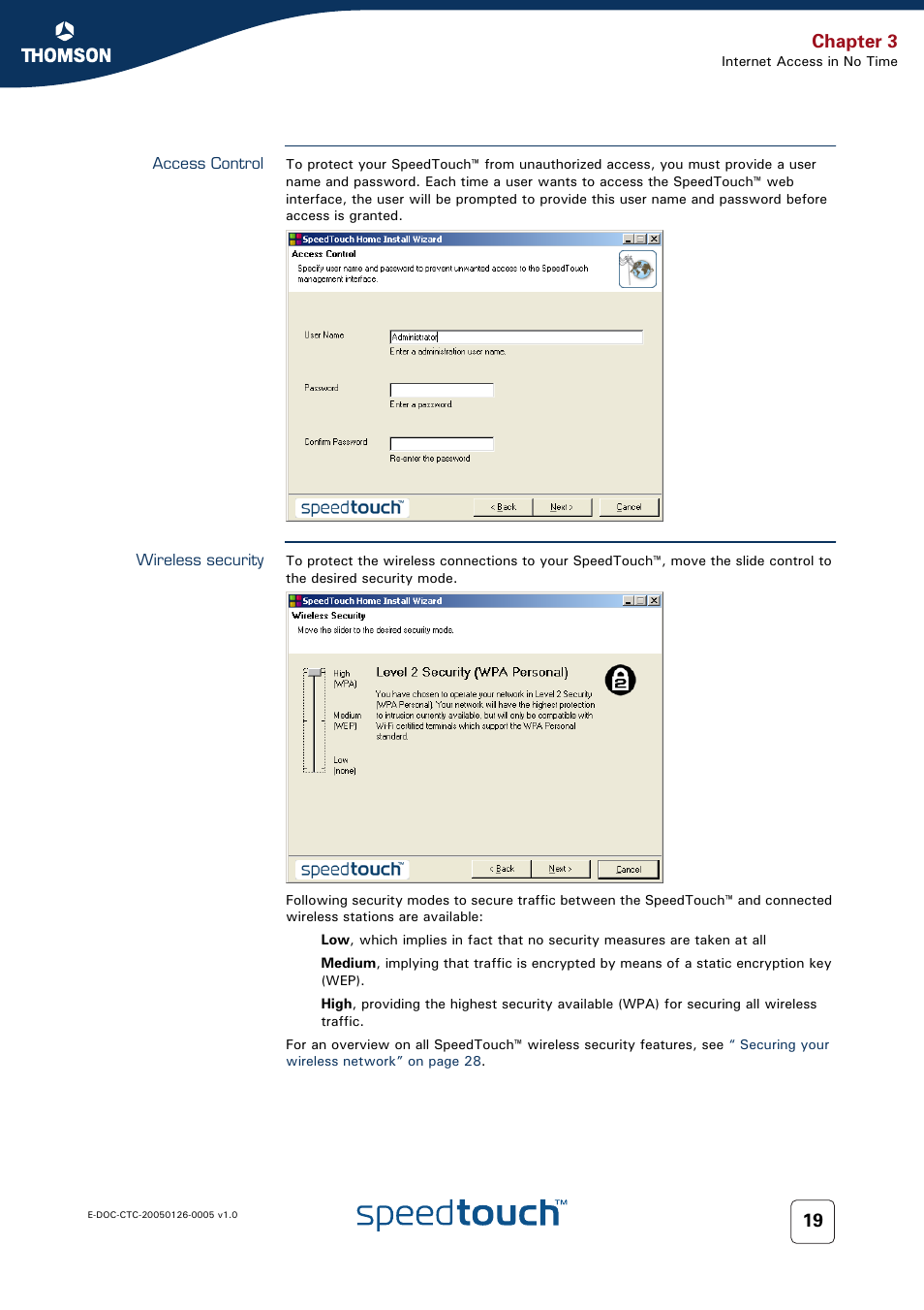 Access control, Wireless security, Procedure (see | Chapter 3 | RCA SpeedTouch 580 User Manual | Page 21 / 46