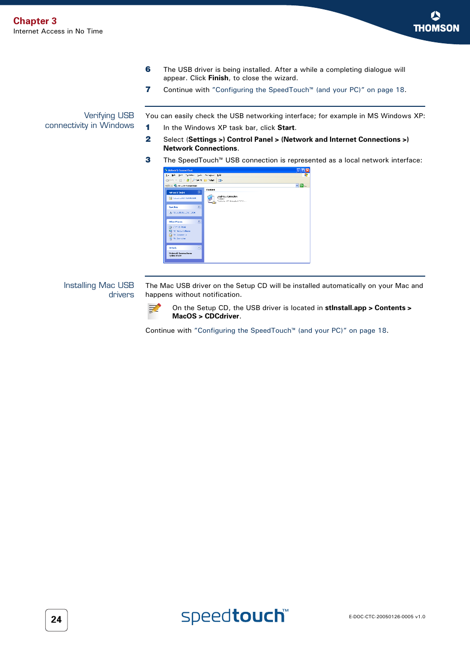 Verifying usb connectivity in windows, Installing mac usb drivers, Chapter 3 | RCA SpeedTouch 580 User Manual | Page 26 / 46