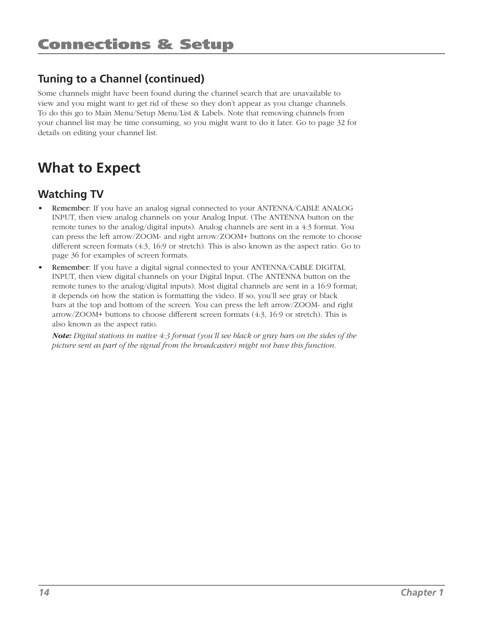 Connections & setup, What to expect | RCA 27F534T User Manual | Page 16 / 48