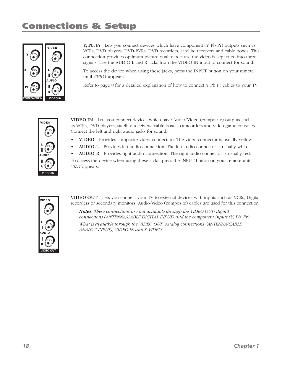 Connections & setup, 18 chapter 1 | RCA 27F534T User Manual | Page 20 / 48