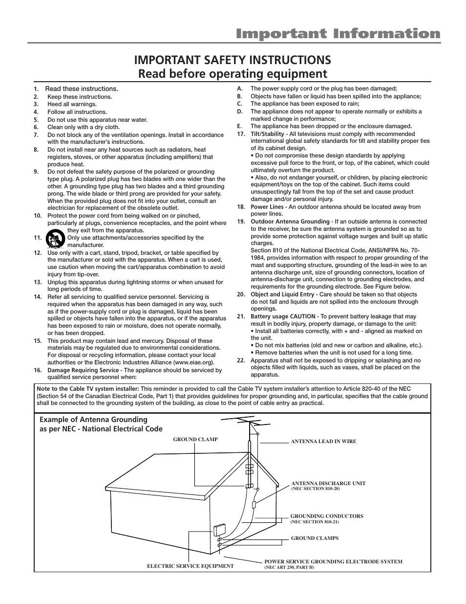 Important information | RCA 27F534T User Manual | Page 3 / 48