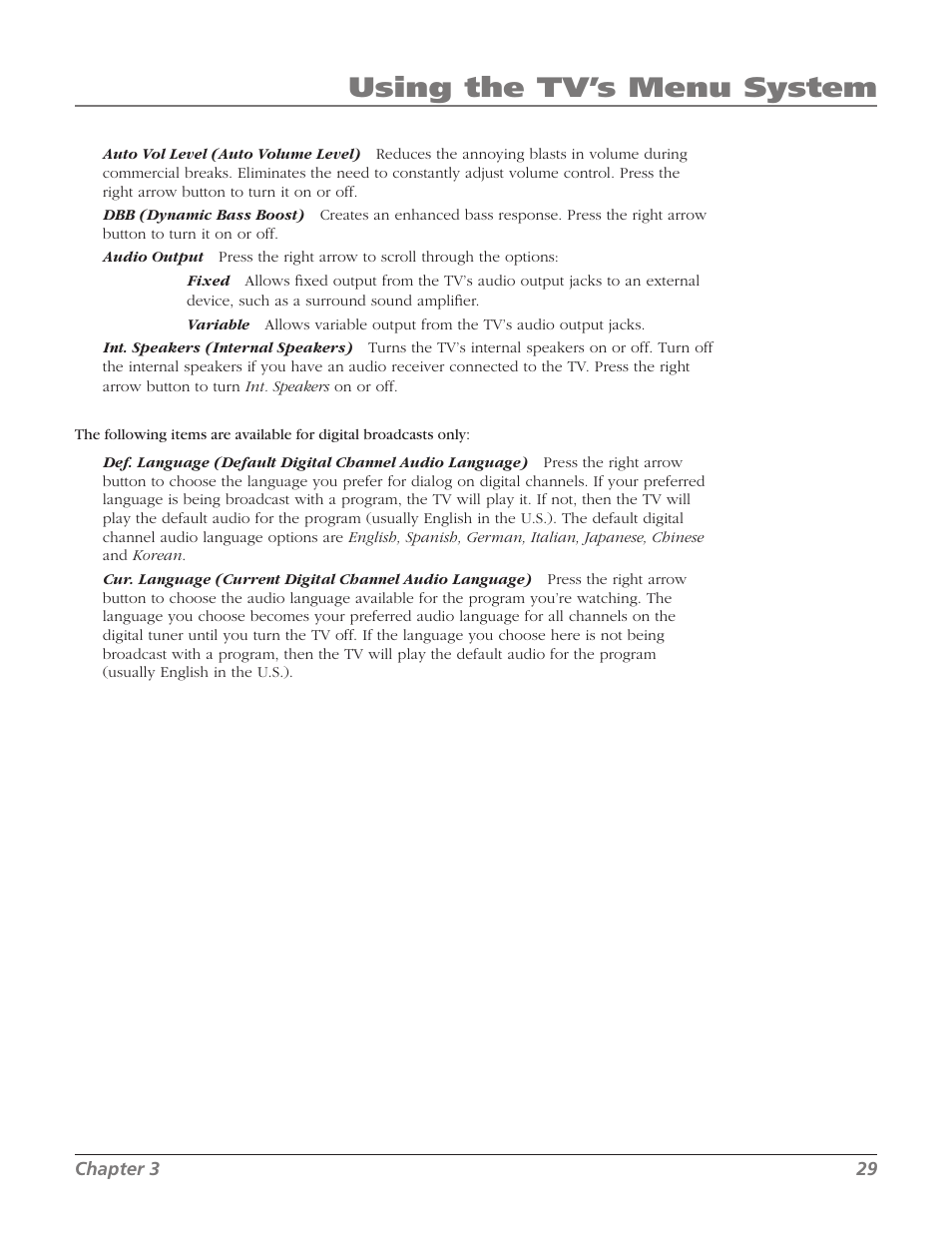 Using the tv’s menu system | RCA 27F534T User Manual | Page 31 / 48