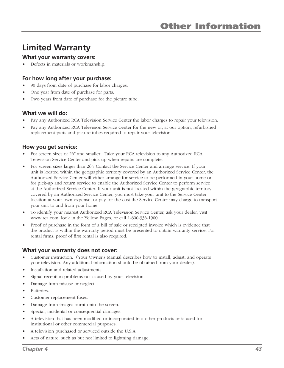 Other information limited warranty | RCA 27F534T User Manual | Page 45 / 48