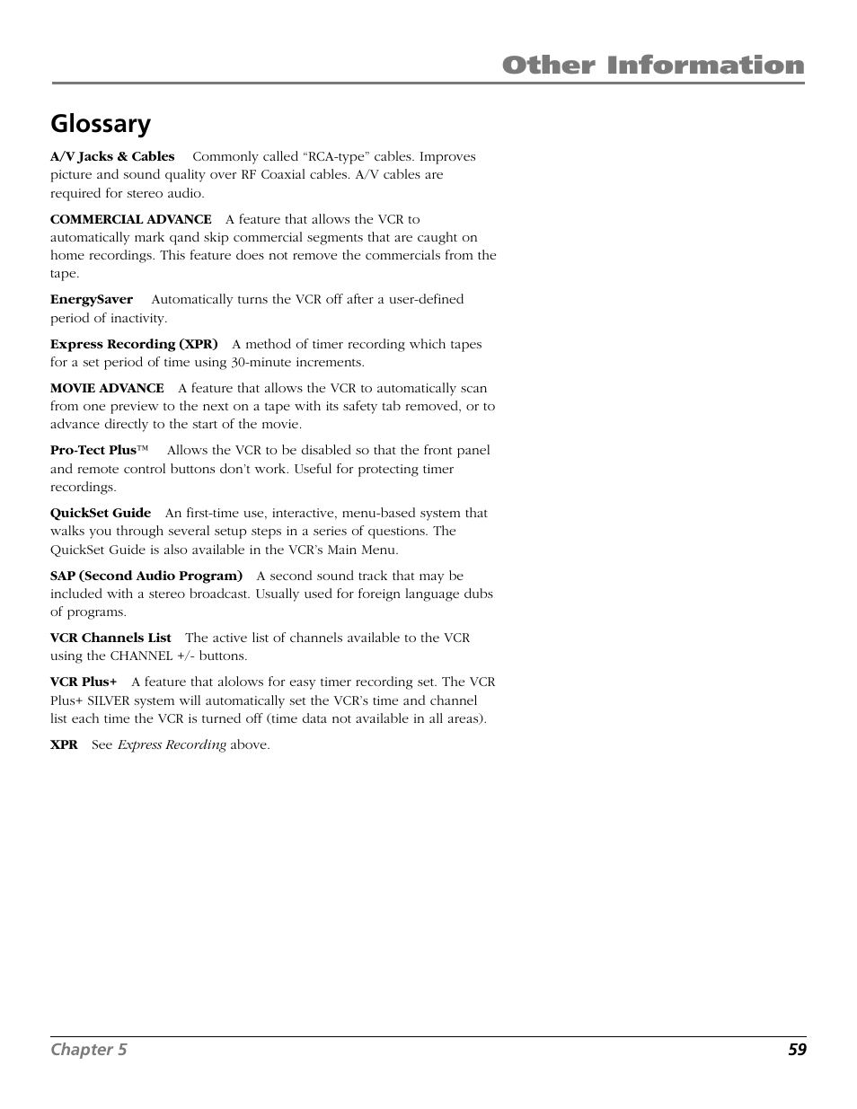 Glossary, Other information glossary | RCA VR706HF User Manual | Page 61 / 64