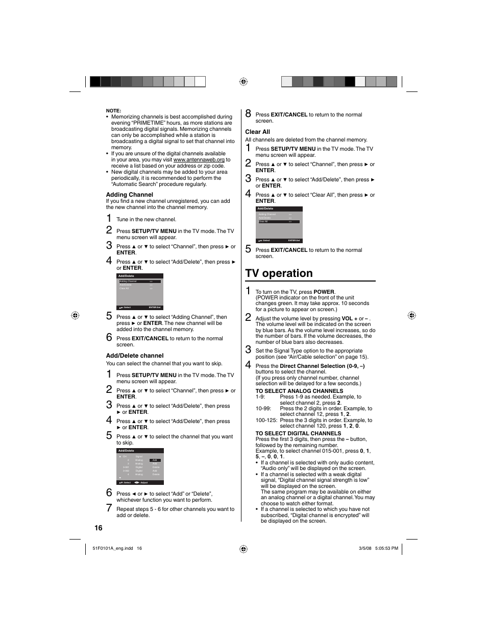 Tv operation 1 | RCA L32HD32D User Manual | Page 16 / 44