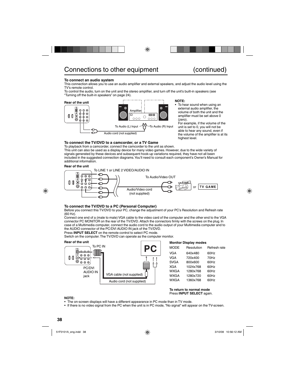 Connections to other equipment (continued) | RCA L32HD32D User Manual | Page 38 / 44