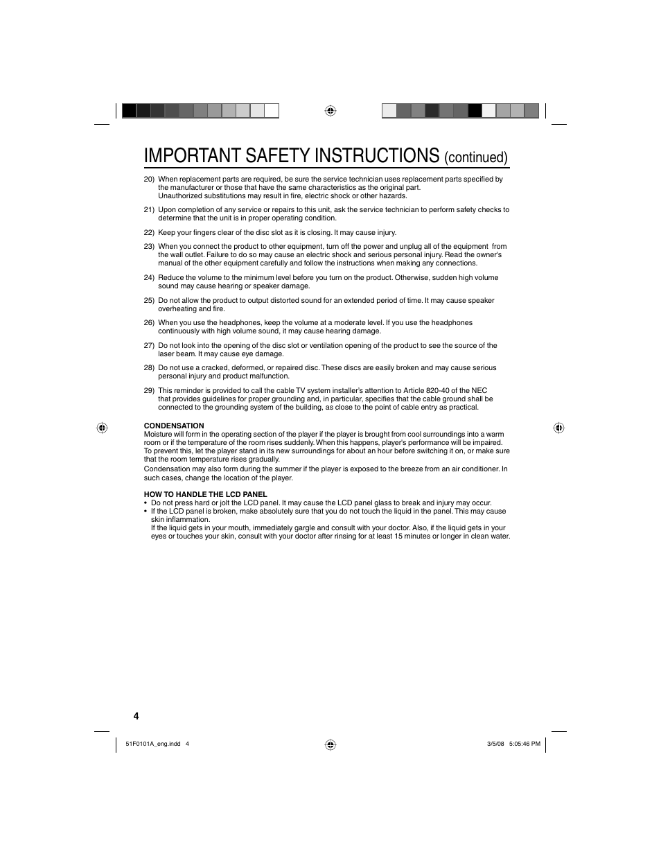 Important safety instructions, Continued) | RCA L32HD32D User Manual | Page 4 / 44