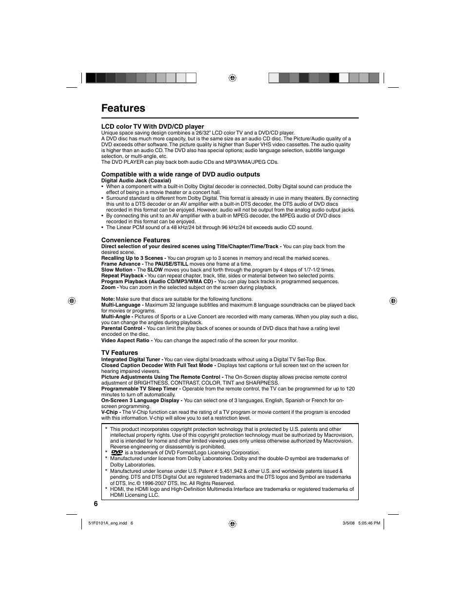 Features | RCA L32HD32D User Manual | Page 6 / 44