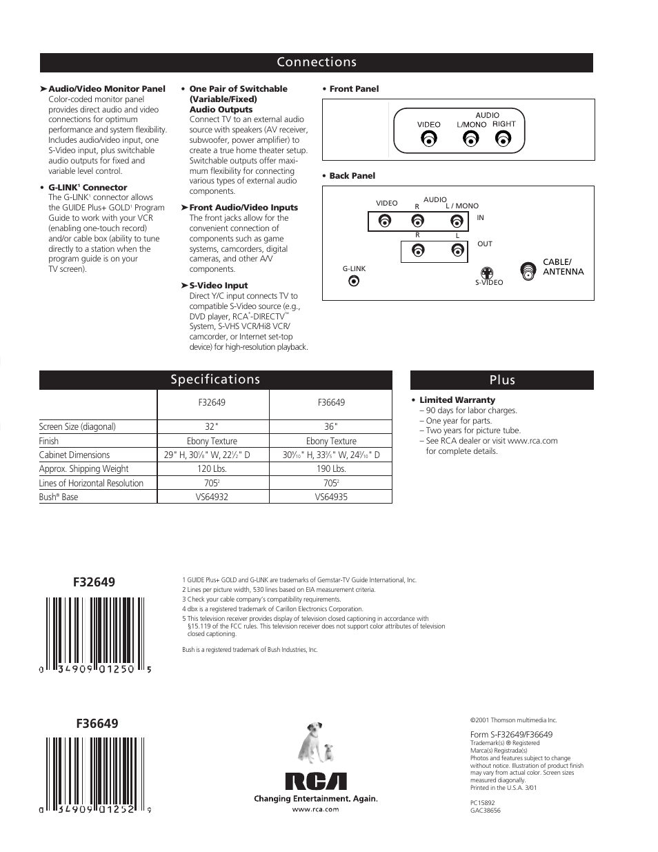 Te levi s io n | RCA F36649 User Manual | Page 4 / 4