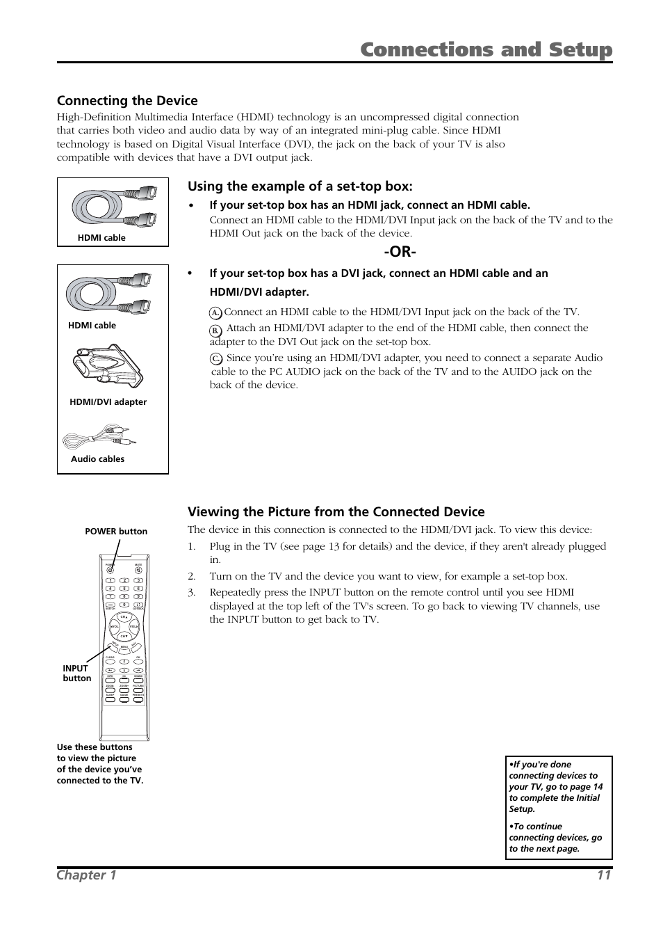 Connections and setup, Connecting the device, Using the example of a set-top box | Viewing the picture from the connected device, Chapter 1 11 | RCA L26WD21 User Manual | Page 11 / 36