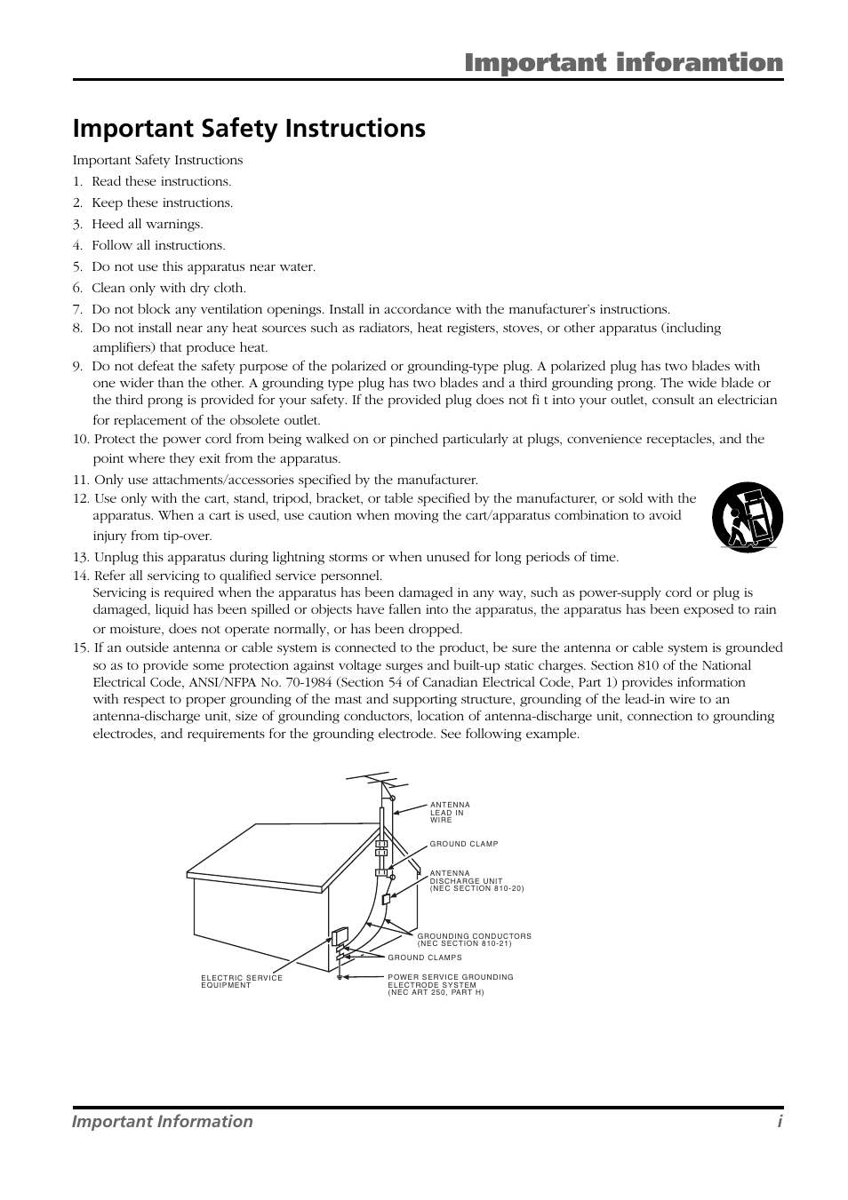Important safety instructions, Important inforamtion, Important information i | RCA L26WD21 User Manual | Page 3 / 36