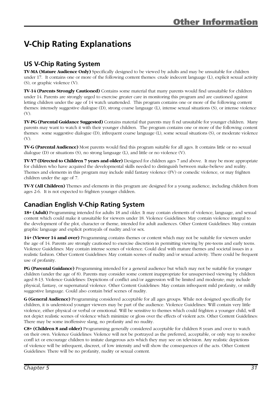 Other information v-chip rating explanations | RCA L26WD21 User Manual | Page 31 / 36