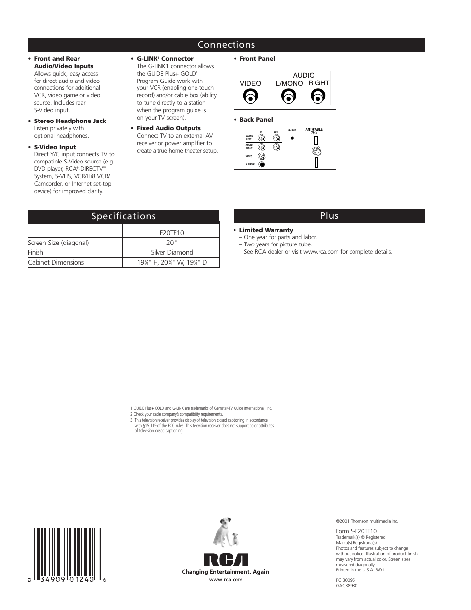 Te levi s io n | RCA TruFlat F20TF10 User Manual | Page 4 / 4