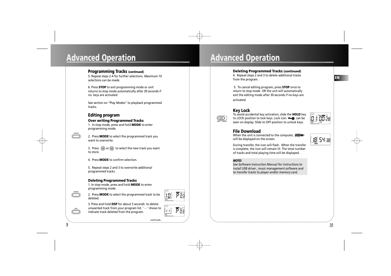 Advanced operation, Programming tracks, Editing program | Key lock, File download | RCA RD1070 User Manual | Page 9 / 10