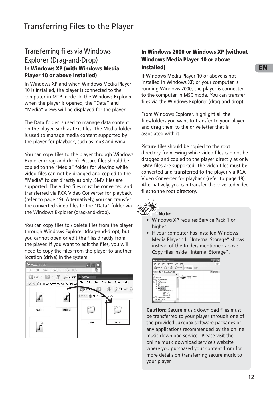 Transferring files to the player | RCA M4002 User Manual | Page 13 / 30