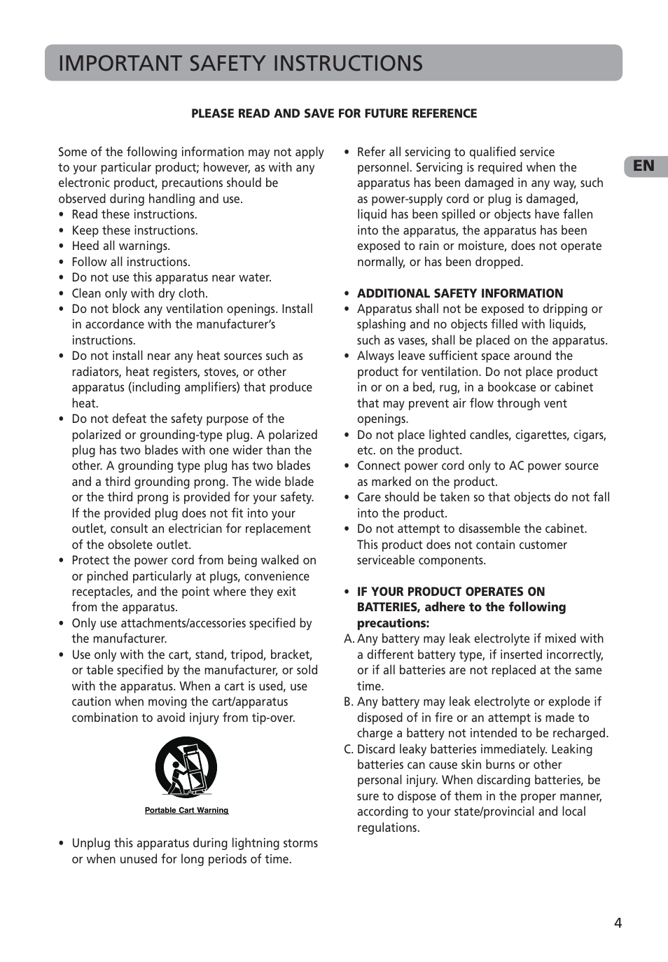 Important safety instructions | RCA M4002 User Manual | Page 5 / 30