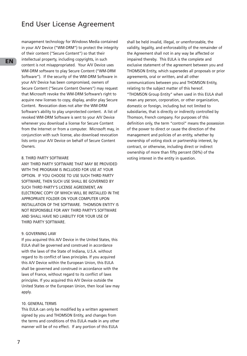 End user license agreement | RCA M4002 User Manual | Page 8 / 30