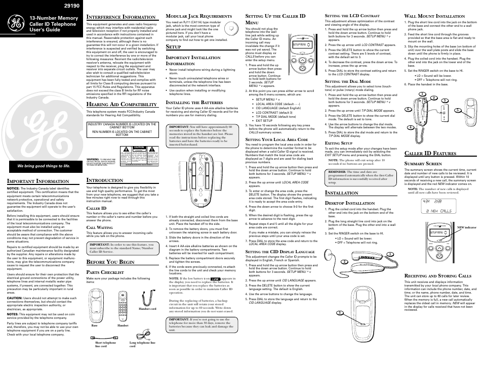 RCA Model 29190C User Manual | 2 pages