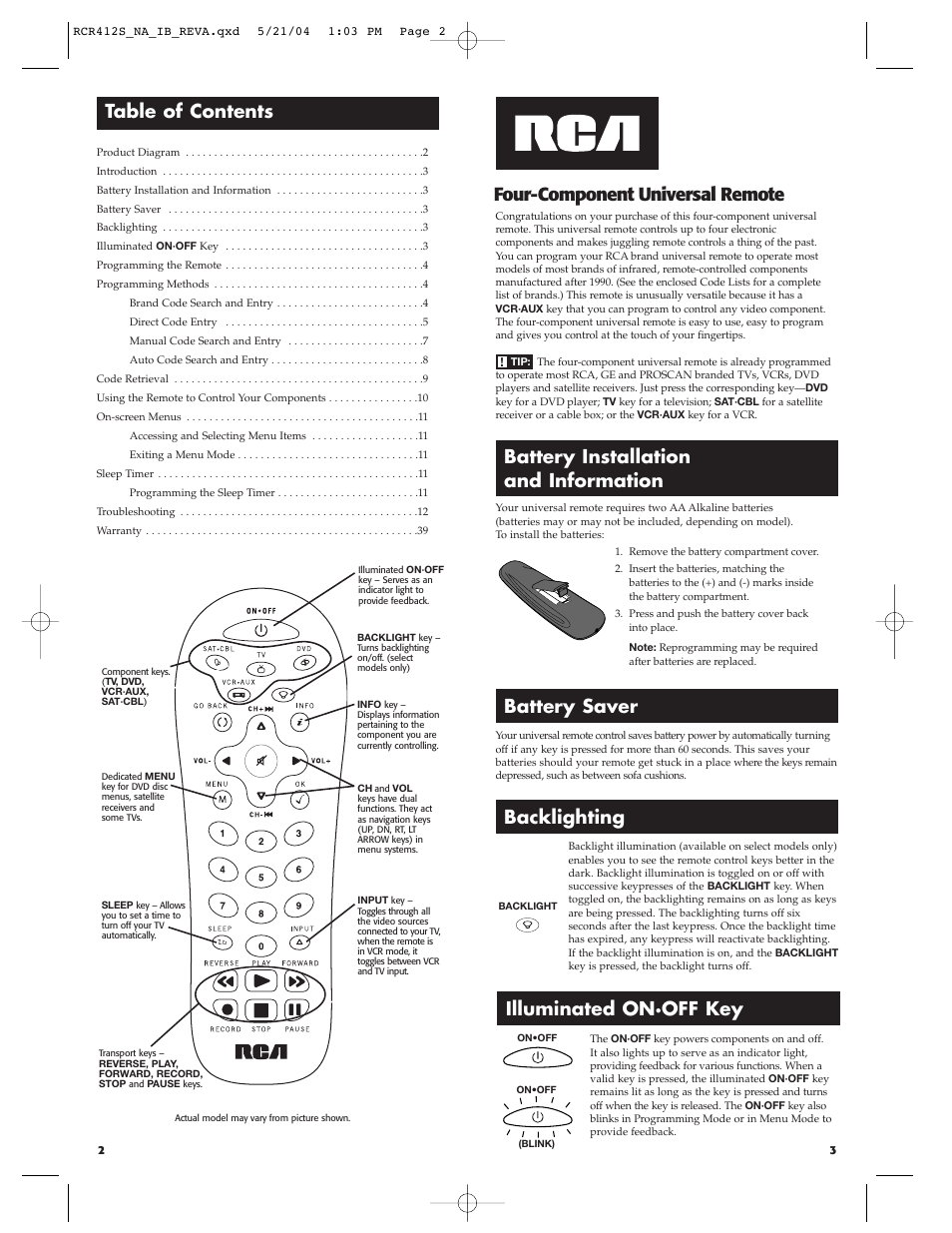 RCA RCR412S User Manual | Page 2 / 21