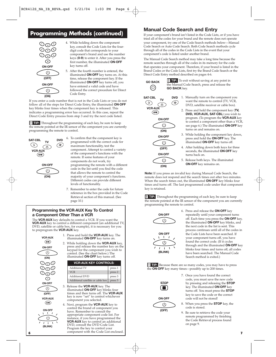 Programming methods (continued), Manual code search and entry | RCA RCR412S User Manual | Page 4 / 21