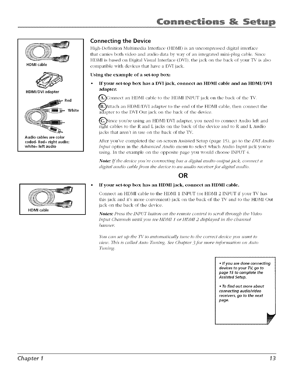 Connecting the device, Chapter 1 | RCA Flat Panel Television User Manual | Page 13 / 64