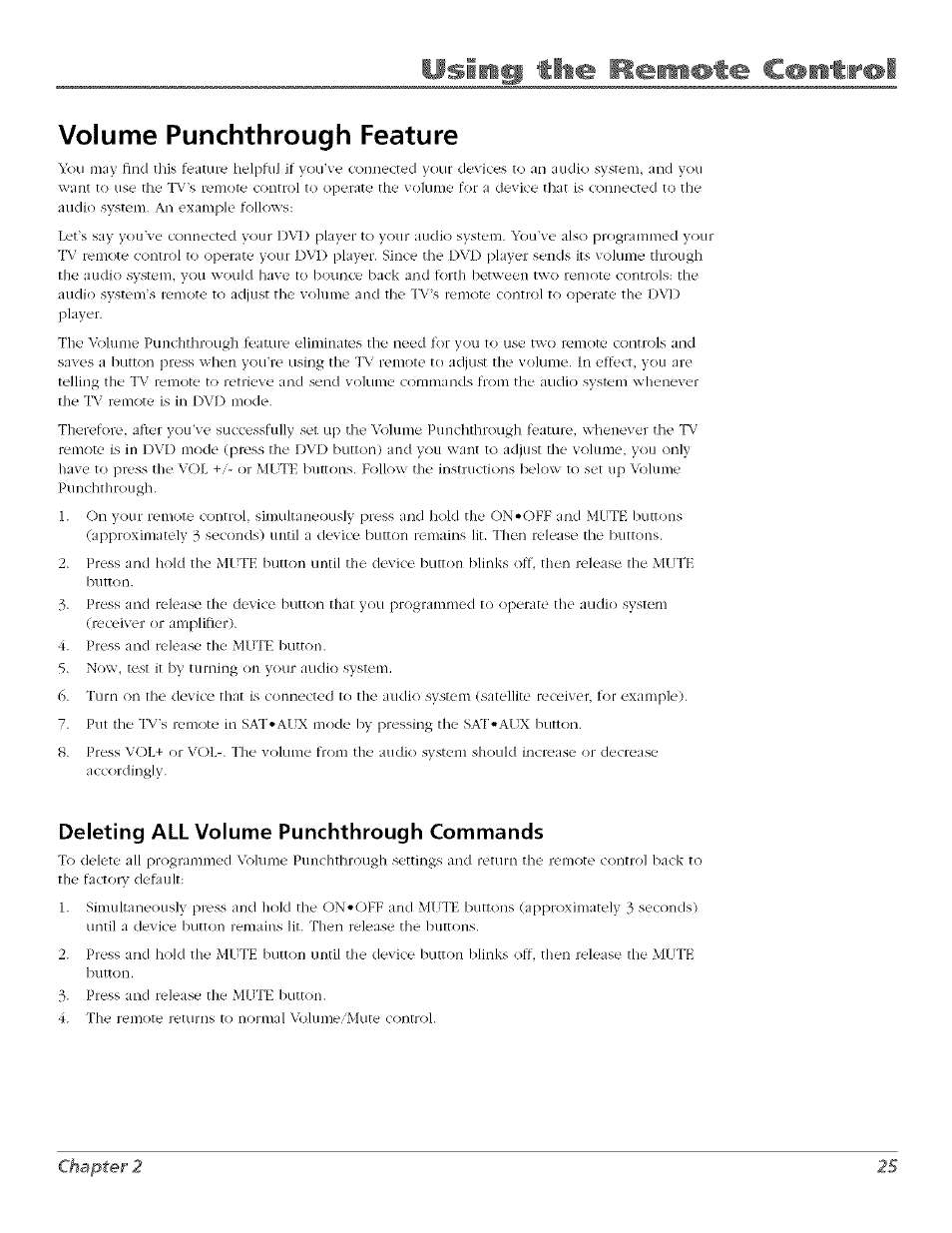 Volume punchthrough feature, Deleting all volume punchthrough commands, Psiing tit . cointir | Chapter 2 25 | RCA Flat Panel Television User Manual | Page 25 / 64