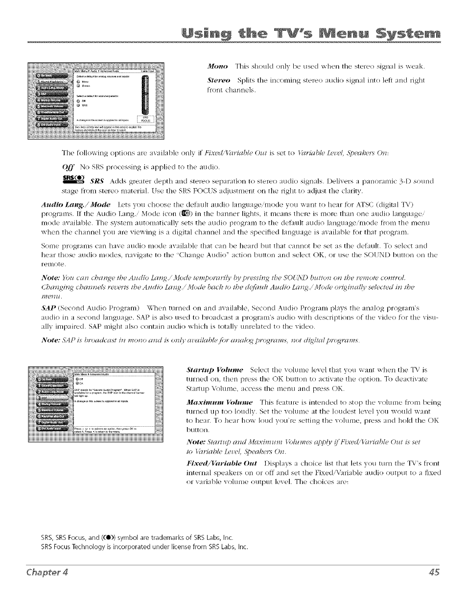 Psiing the tw's meimi system, Chapter 4 45 | RCA Flat Panel Television User Manual | Page 45 / 64