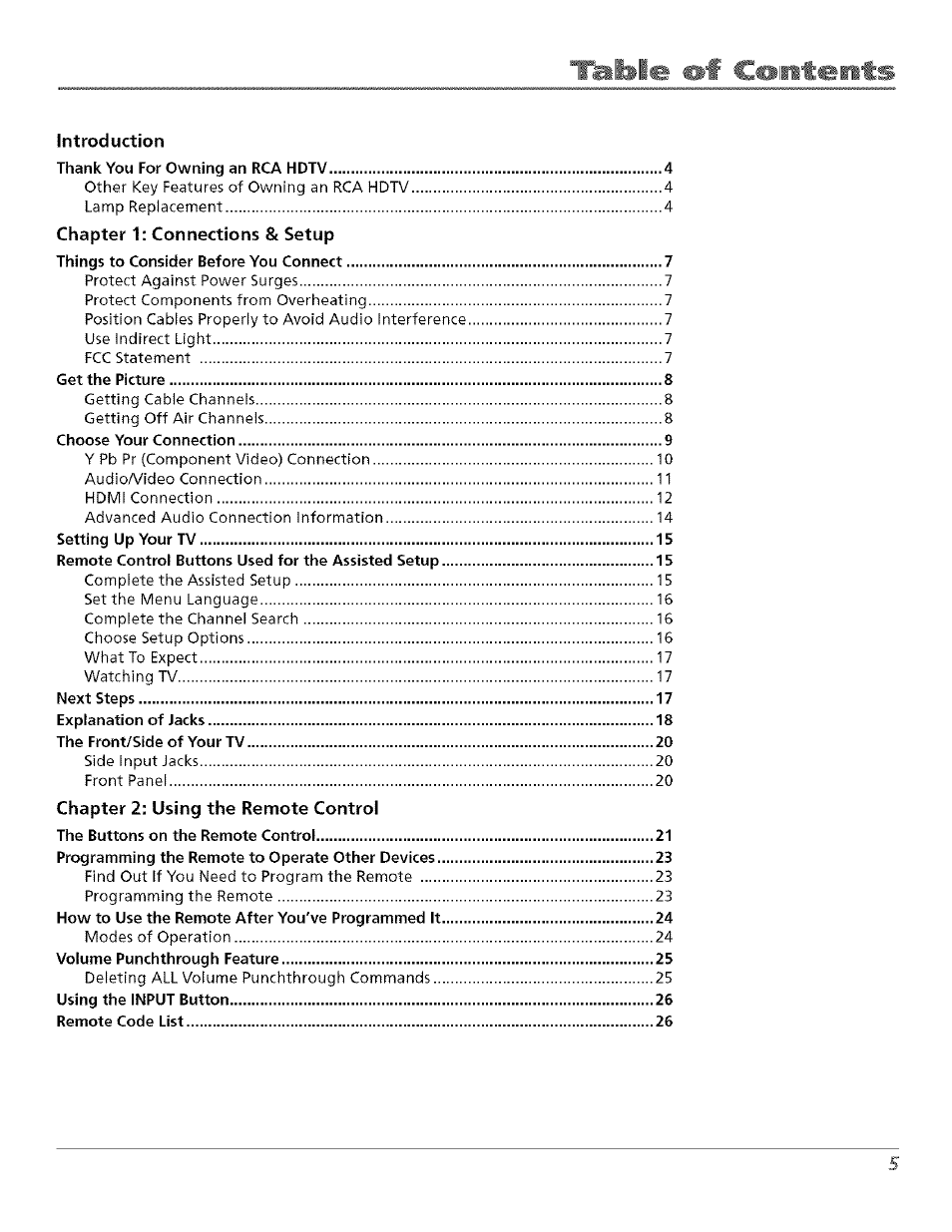 RCA Flat Panel Television User Manual | Page 5 / 64