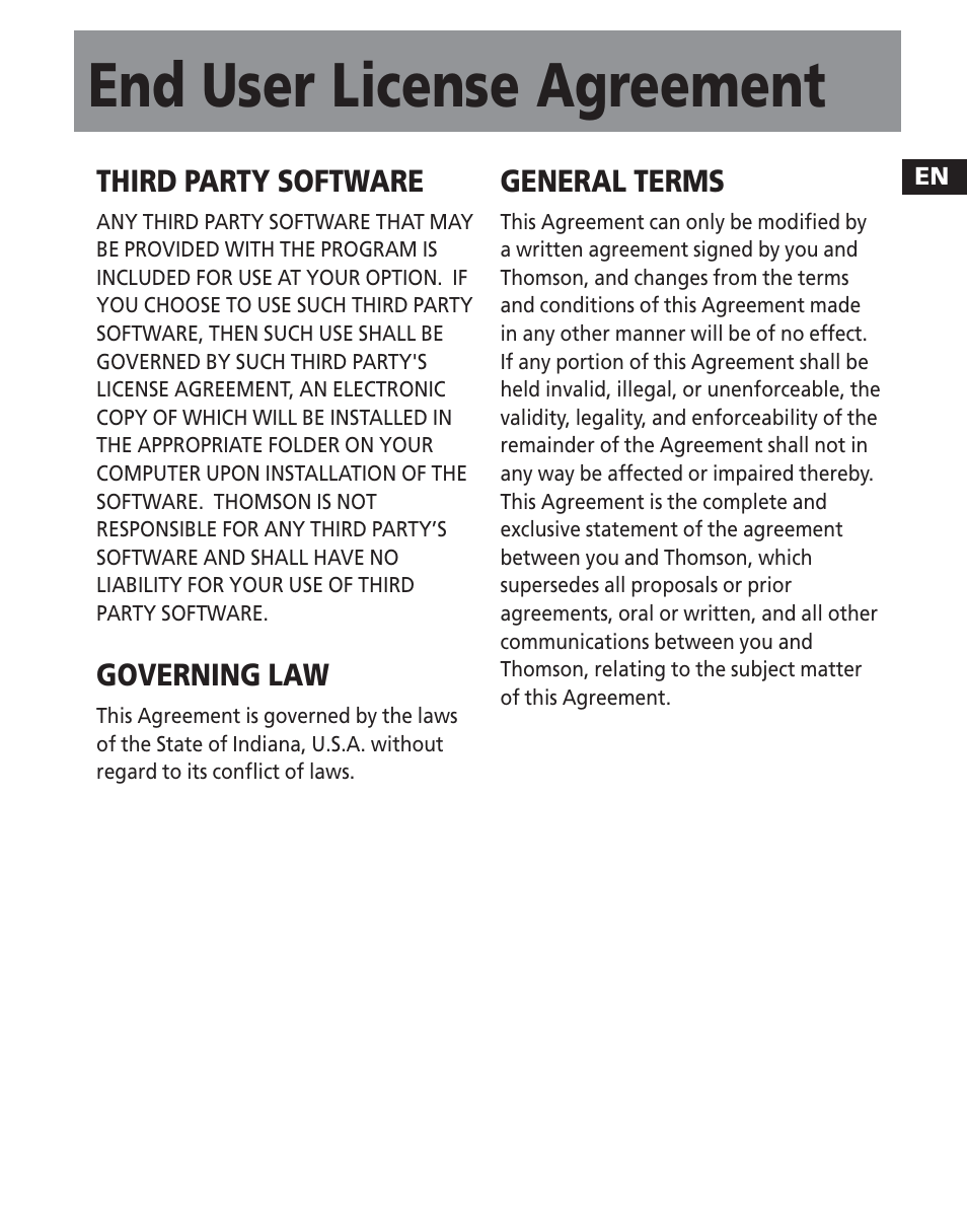 End user license agreement | RCA TC1502FM User Manual | Page 35 / 48