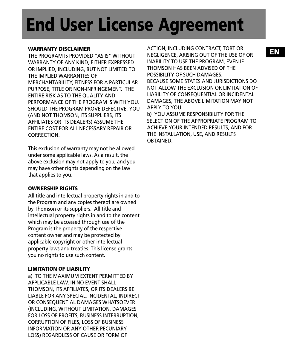 End user license agreement | RCA TC1502FM User Manual | Page 7 / 48