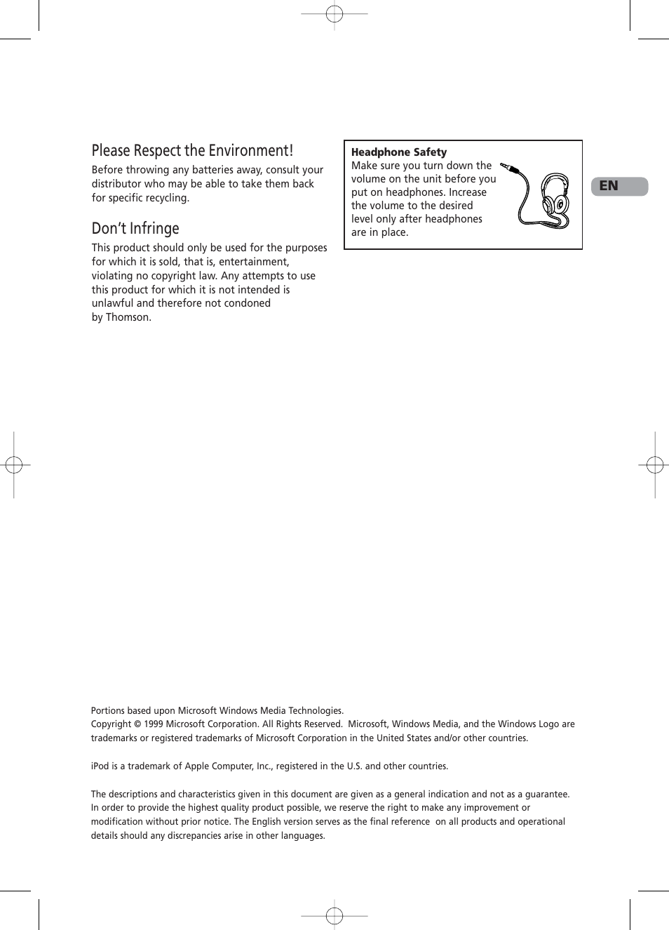 Please respect the environment, Don’t infringe | RCA RS2130i User Manual | Page 5 / 26